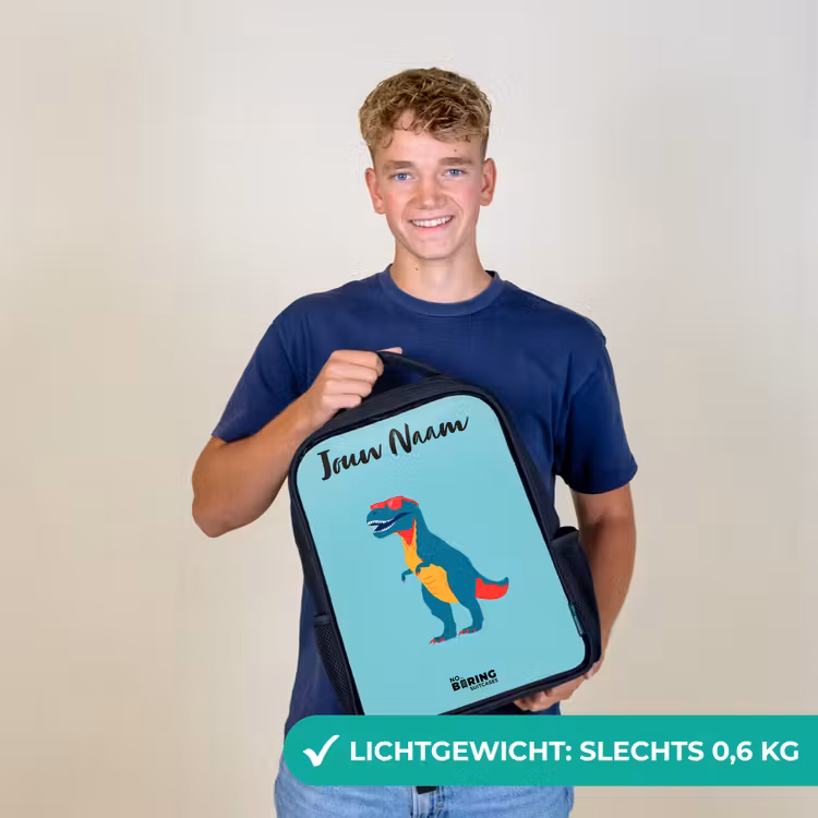 Kinderrugzak met naam - Zwart - Dino - Dier - Zonnebril — 3