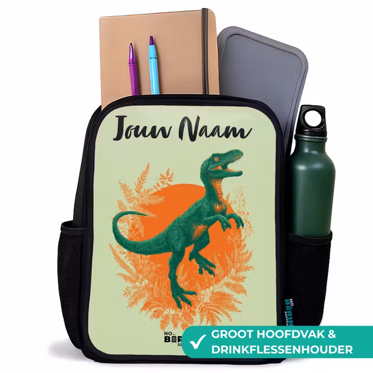 Kinderrugzak met naam - Zwart - Dino - Natuur - Groen — 4