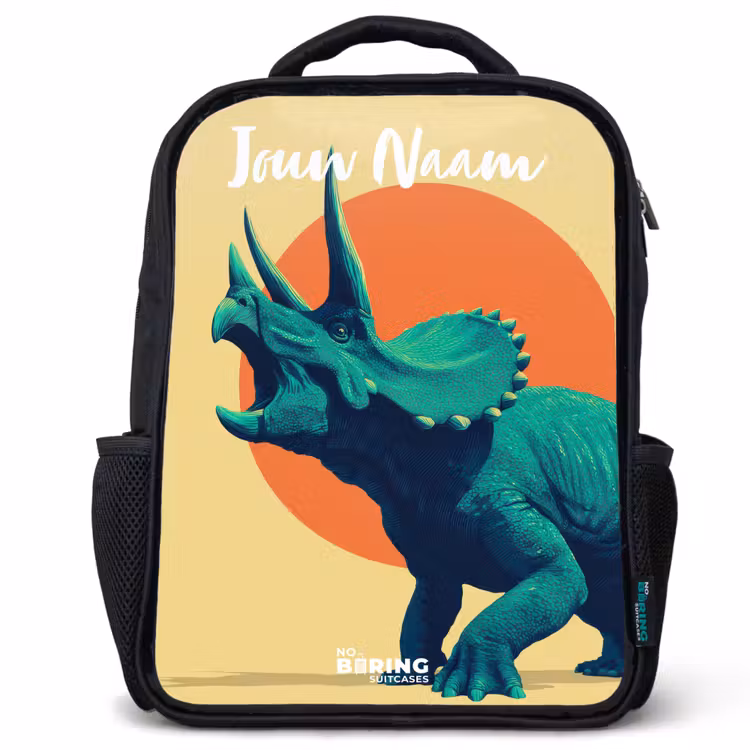 Kinderrugzak met naam - Zwart - Dino - Triceratops  - Dier — 1