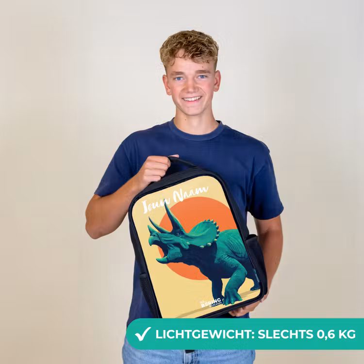 Kinderrugzak met naam - Zwart - Dino - Triceratops  - Dier — 3