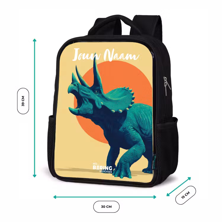 Kinderrugzak met naam - Zwart - Dino - Triceratops  - Dier — 5