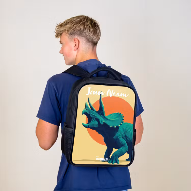 Kinderrugzak met naam - Zwart - Dino - Triceratops  - Dier — 6