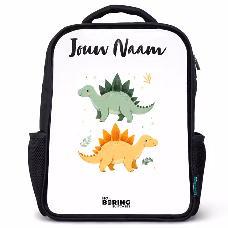 Kinderrugzak met naam - Zwart - Dinos - Dieren - Groen - Oranje — 1