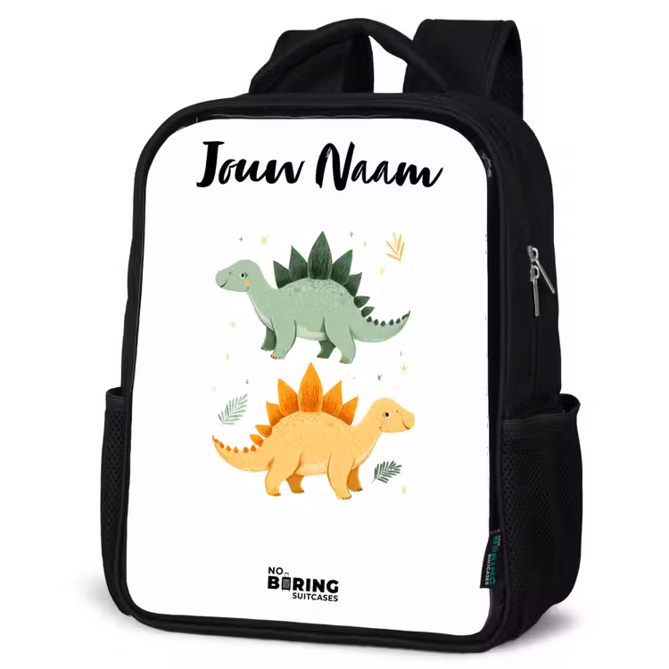 Kinderrugzak met naam - Zwart - Dinos - Dieren - Groen - Oranje — 7