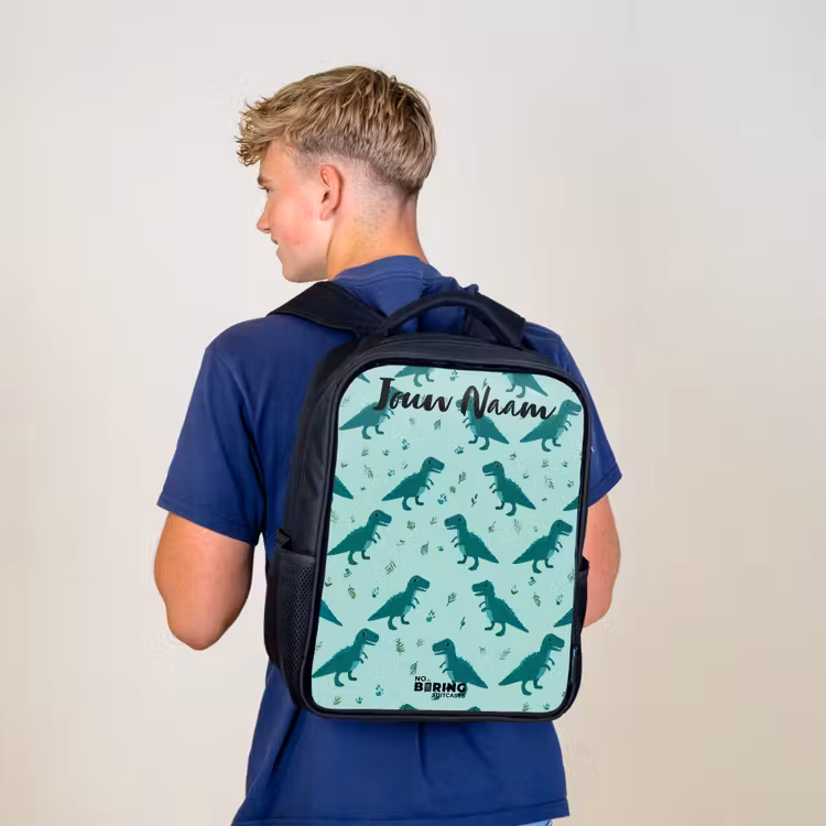 Kinderrugzak met naam - Zwart - Dinos - Patroon - Groen — 6
