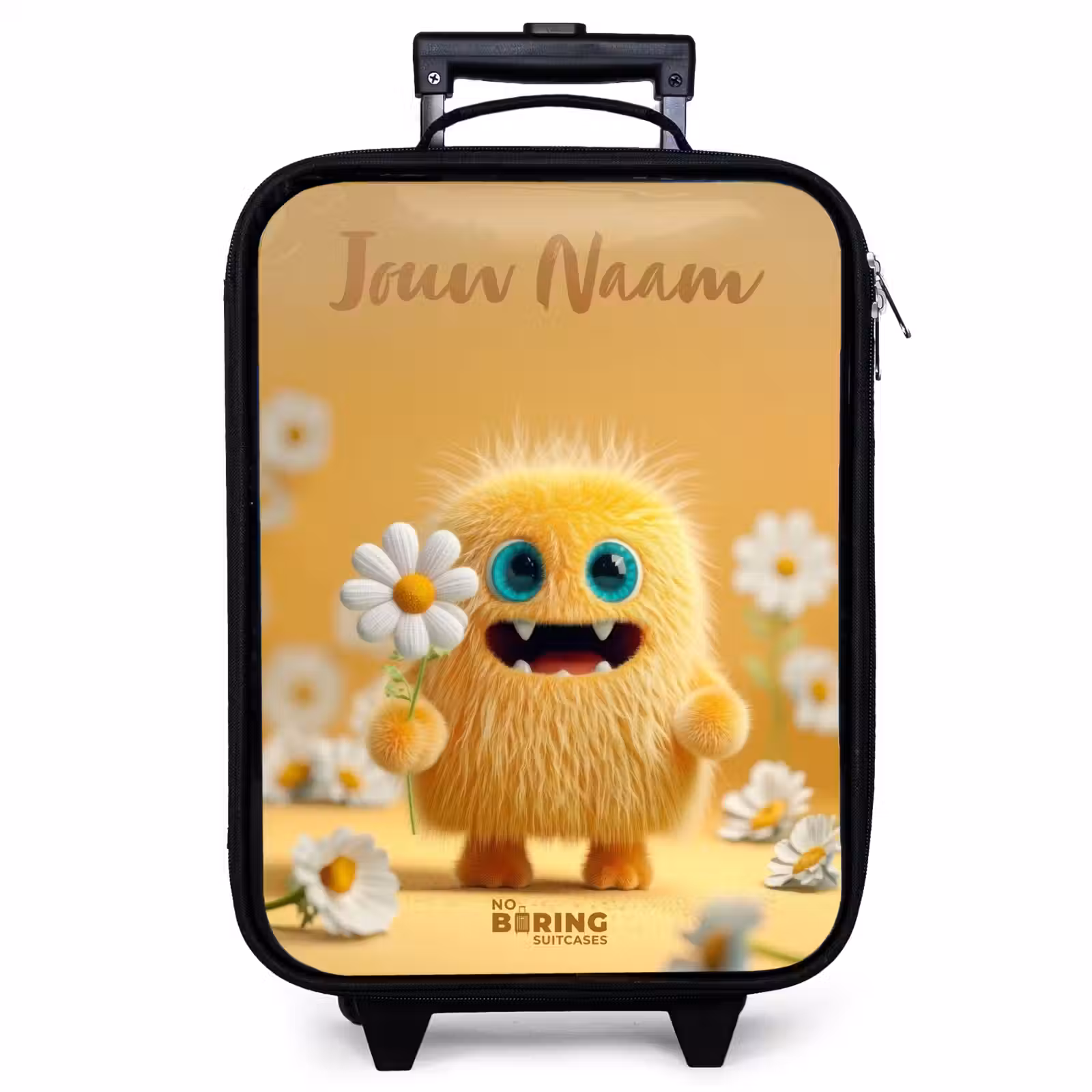 Kinderkoffer met naam - Zwart - Monster - Wezen - Bloem - Geel — 1
