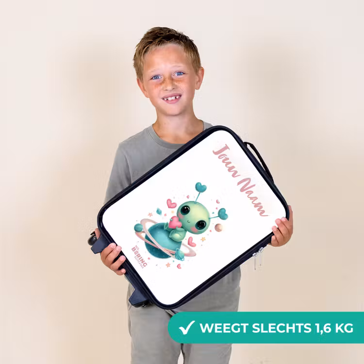 Kinderkoffer met naam - Zwart - Lief buitenaards wezentje met hartje — 2