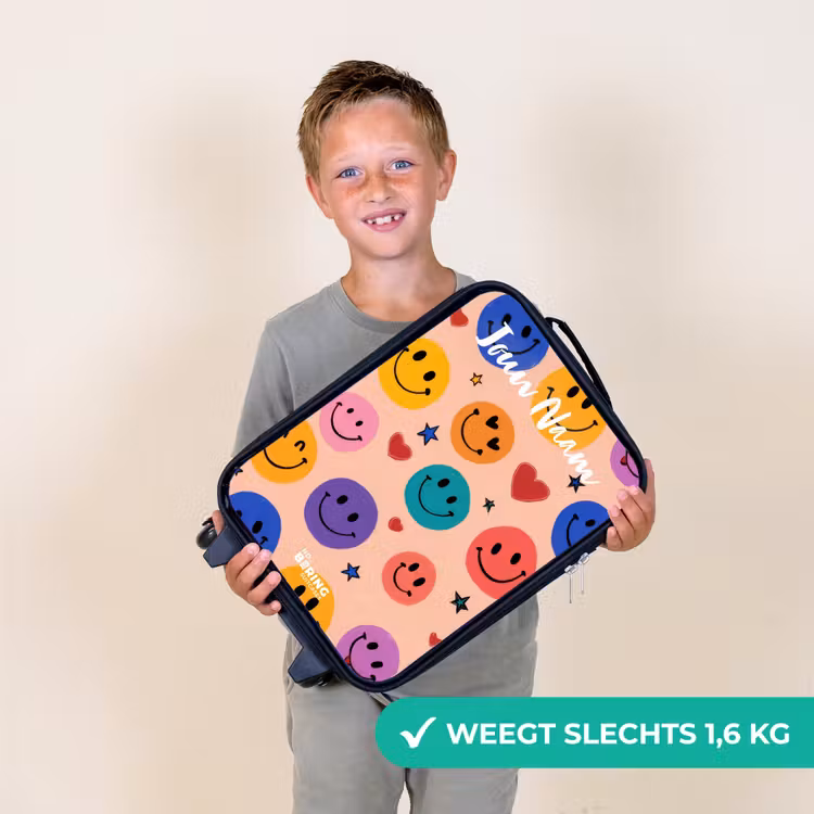 Kinderkoffer met naam - Zwart - Vrolijk Smiley-patroon — 2