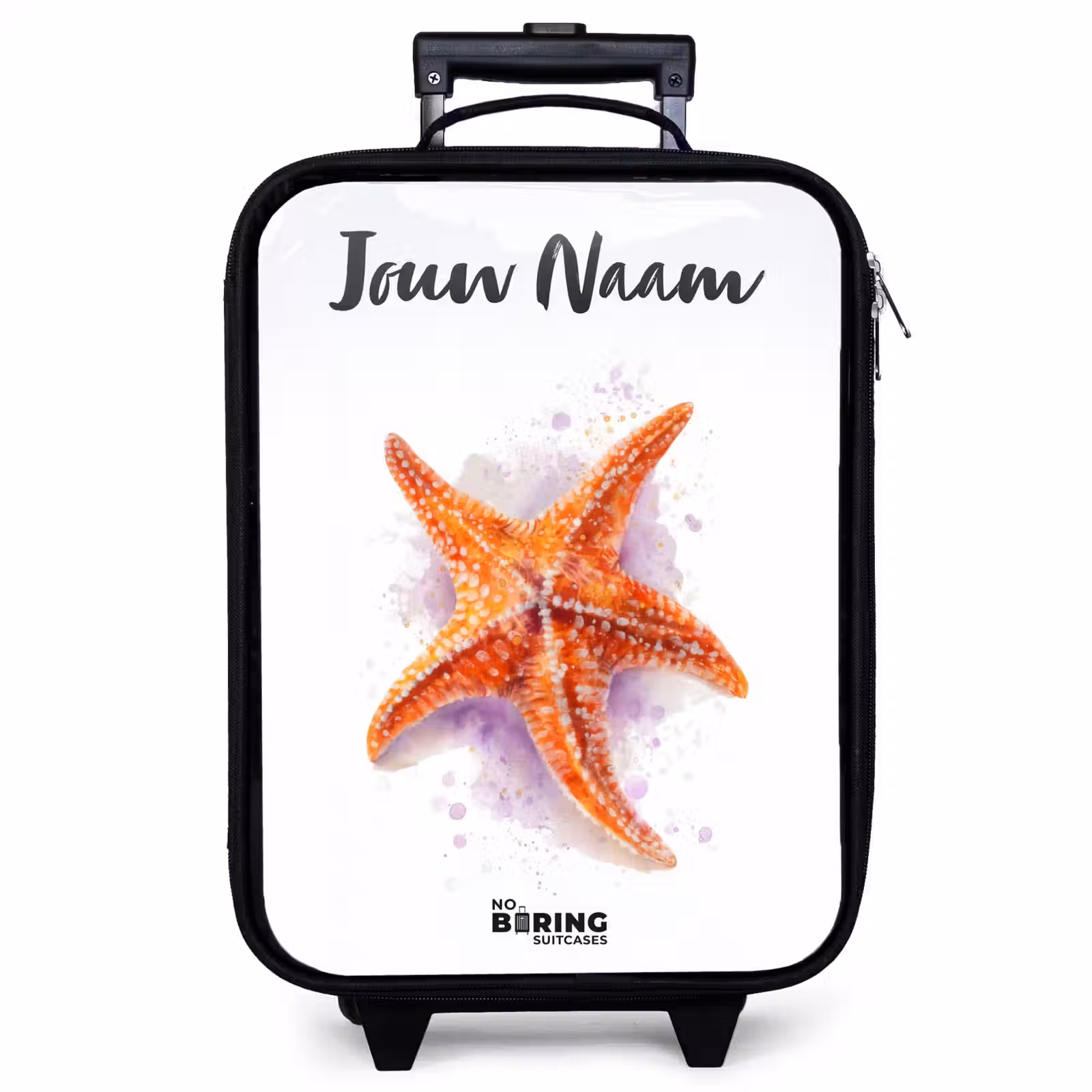 Kinderkoffer met naam - Zwart - Oranje Zeester Illustratie — 1