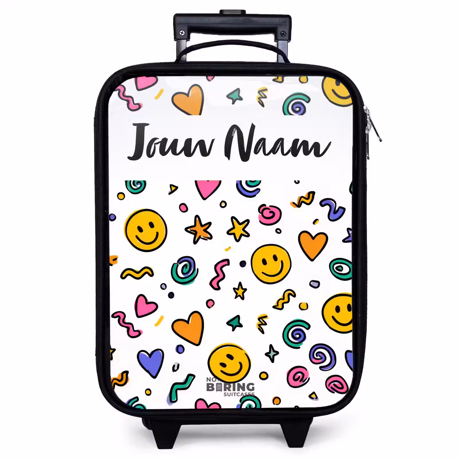 Kinderkoffer met naam - Zwart - Smiley - Hartje - Ster — 1