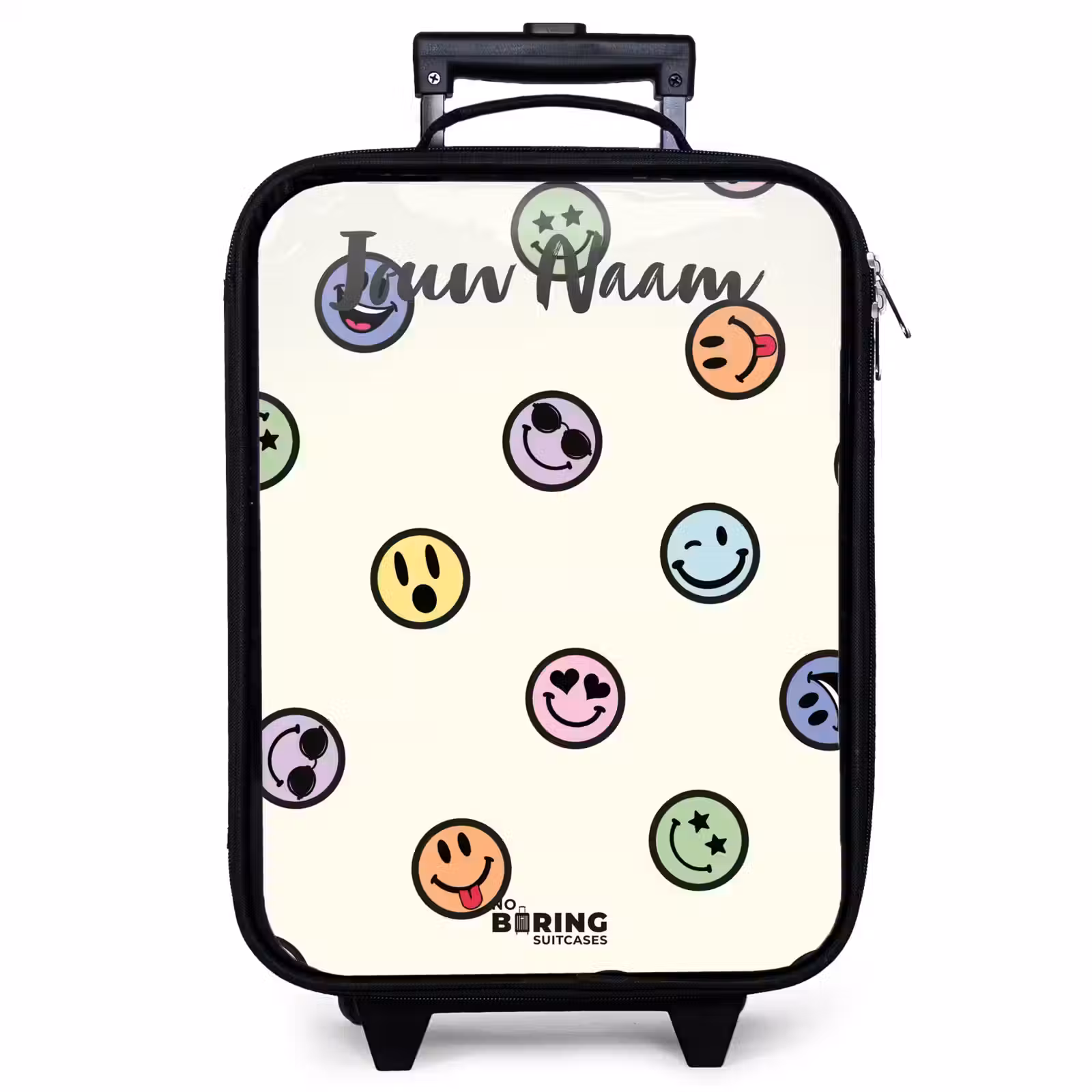 Kinderkoffer met naam - Zwart - Speelse smiley-mix — 1