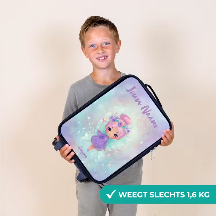 Kinderkoffer met naam - Zwart - Bloemenfee in pastelglans — 2