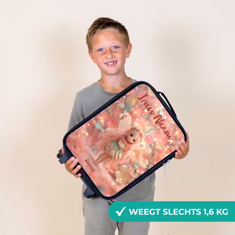 Kinderkoffer met naam - Zwart - Bloemenfee in roze sprookjeswereld — 2