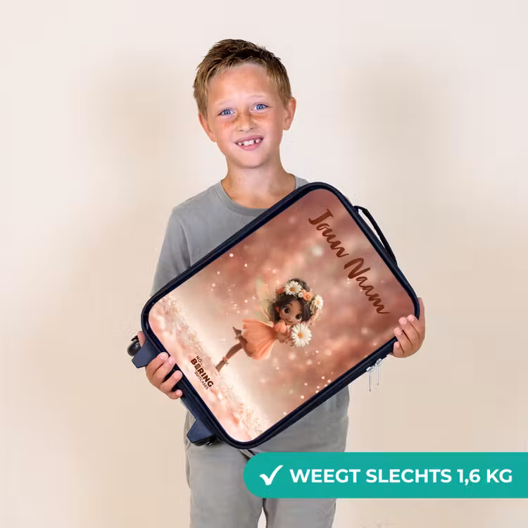 Kinderkoffer met naam - Zwart - Fee met madeliefjes — 2
