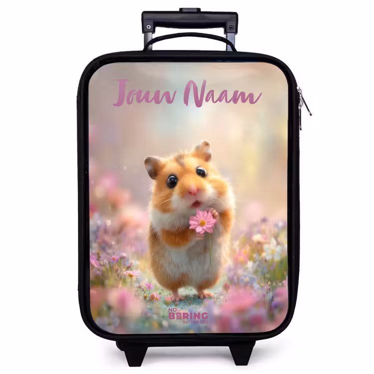 Kinderkoffer met naam - Zwart - Hamster - Bloem - Natuur - Dier — 1