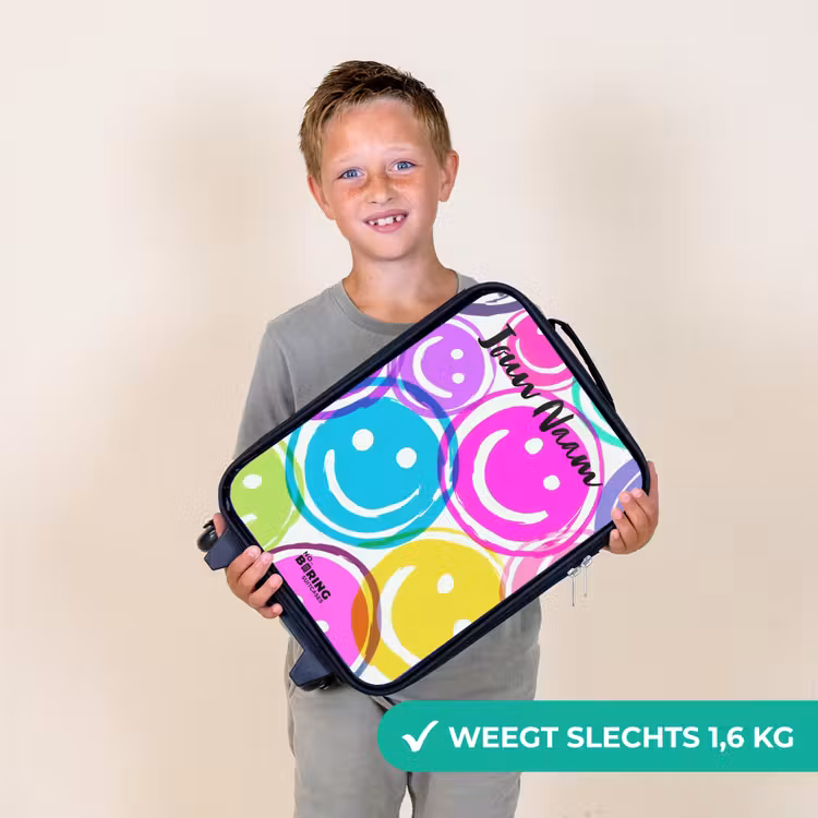 Kinderkoffer met naam - Zwart - Kleurrijke glimlachexplosie — 2