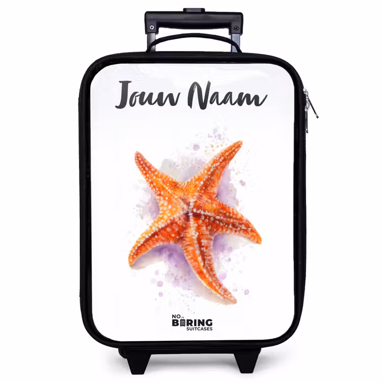 Kinderkoffer met naam - Zwart - Oranje Zeester Illustratie — 1