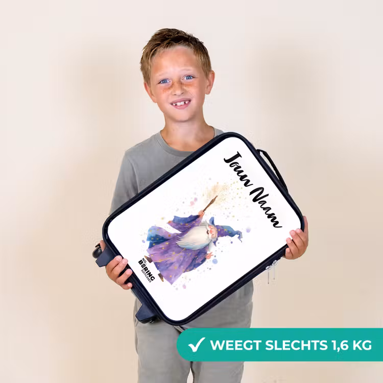Kinderkoffer met naam - Zwart - Oude tovenaar met staf — 2
