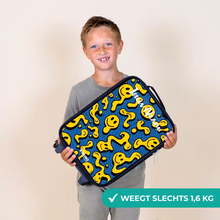 Kinderkoffer met naam - Zwart - Smiley - Geel - Blauw — 2