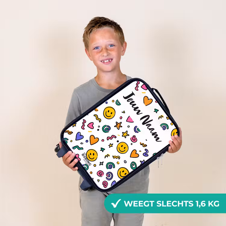 Kinderkoffer met naam - Zwart - Smiley - Hartje - Ster — 2