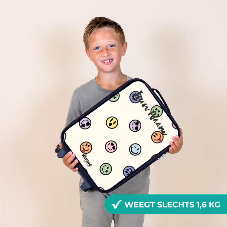 Kinderkoffer met naam - Zwart - Speelse smiley-mix — 2