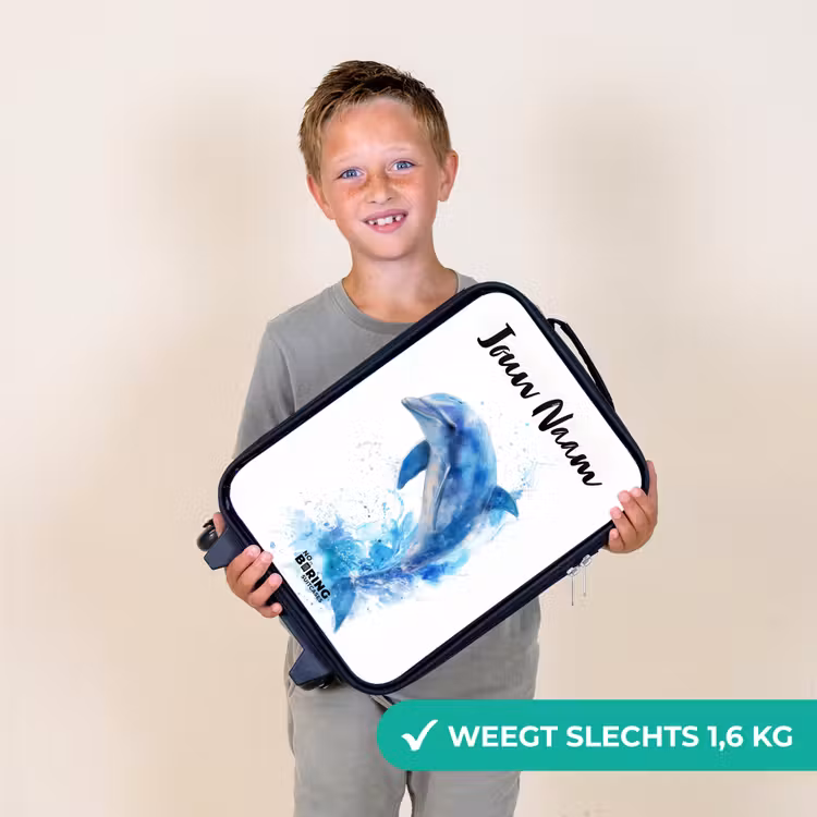 Kinderkoffer met naam - Zwart - Springende blauwe dolfijn — 2