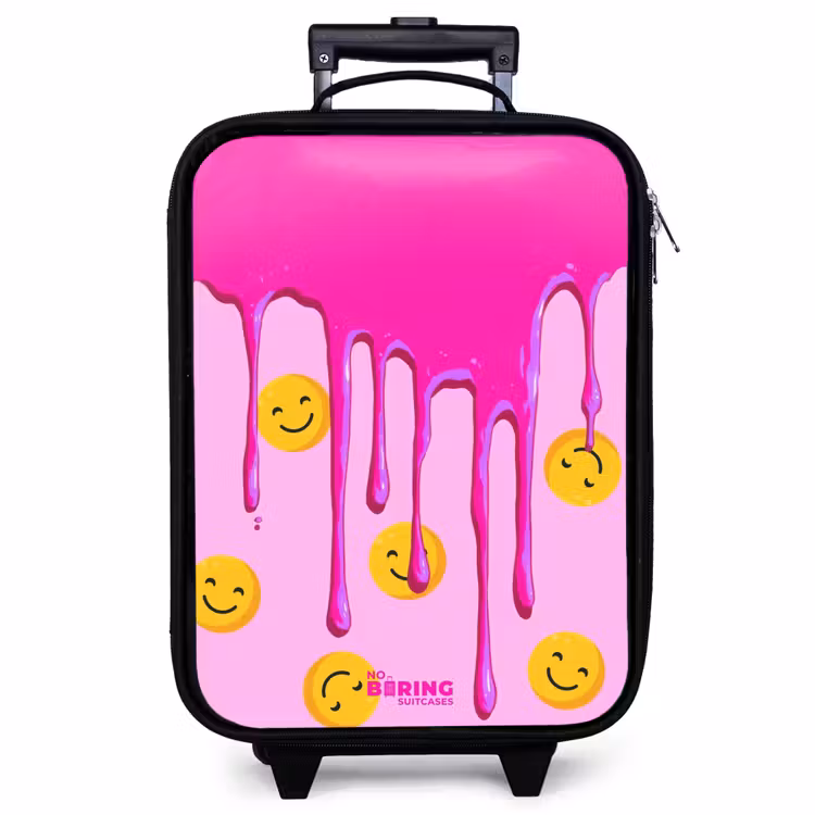 Kinderkoffer met naam - Zwart - Verf - Smiley - Roze — 1