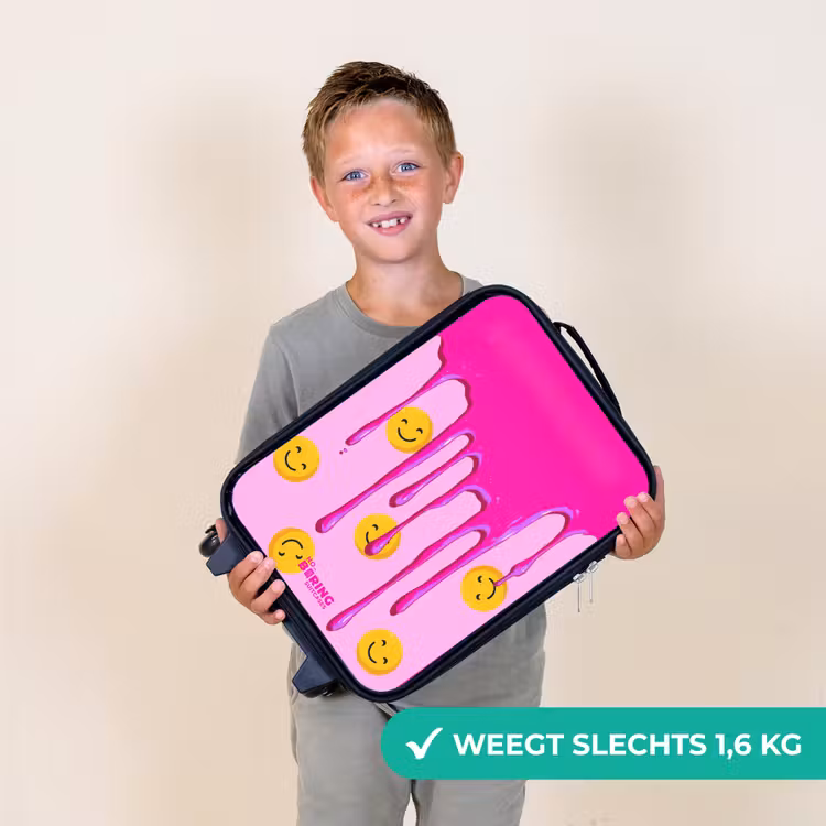 Kinderkoffer met naam - Zwart - Verf - Smiley - Roze — 2