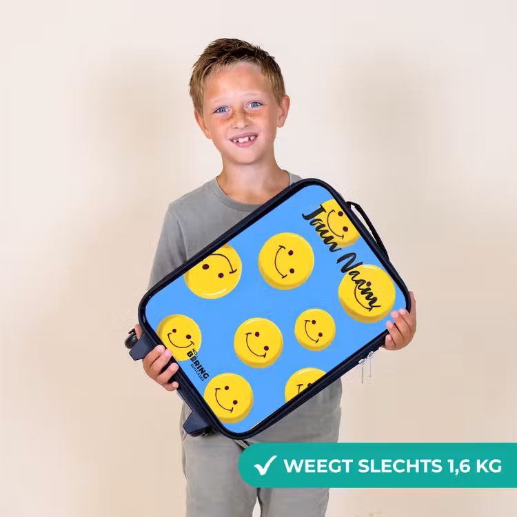 Kinderkoffer met naam - Zwart - Vrolijke smileyregen — 2