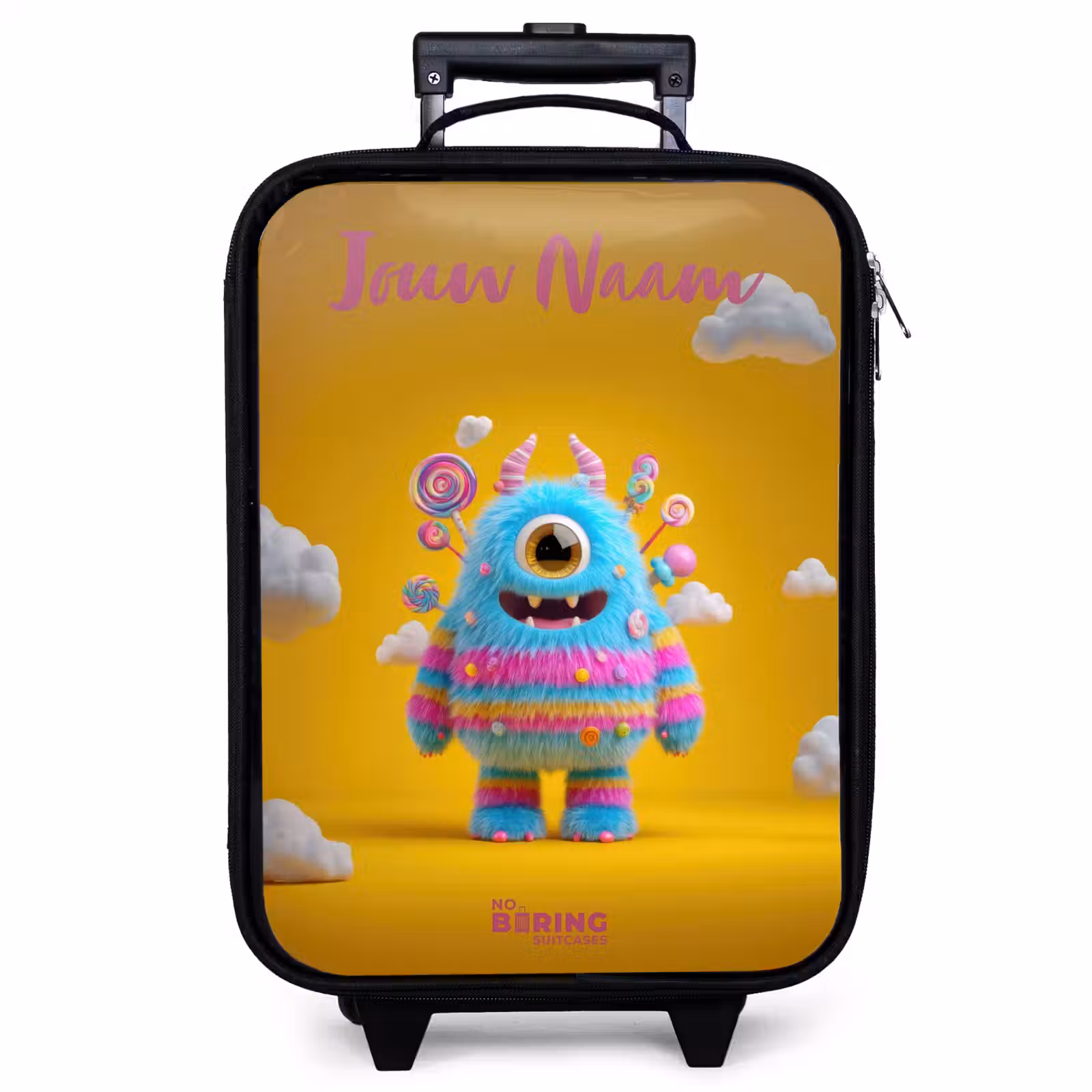 Kinderkoffer met naam - Zwart - Snoep - Monster - Regenboog — 1
