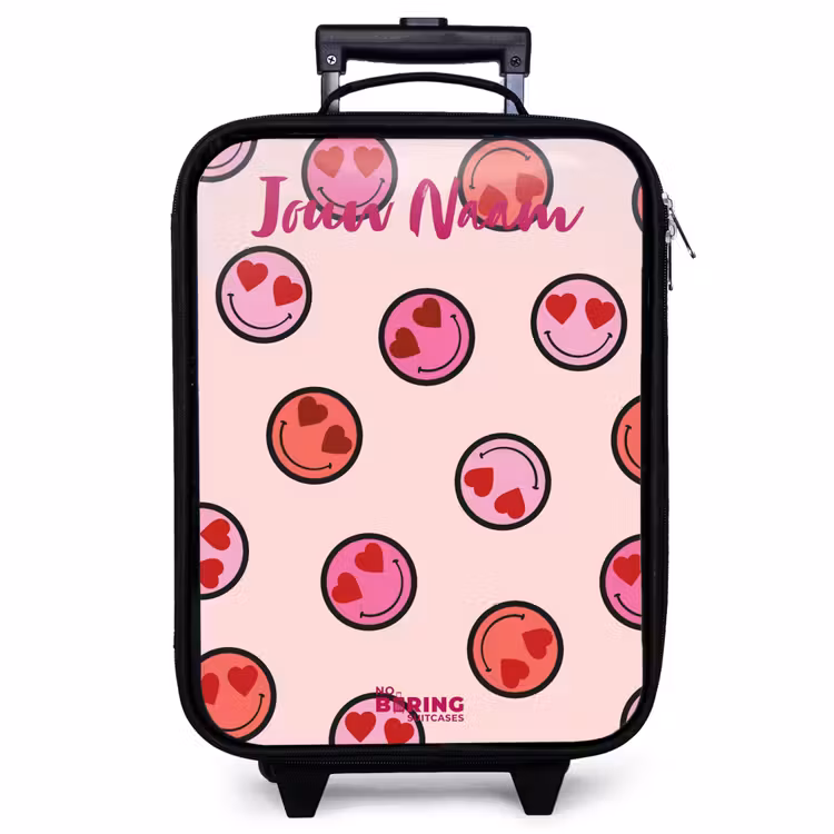 Kinderkoffer met naam - Zwart - Hartje - Smiley - Patroon — 1