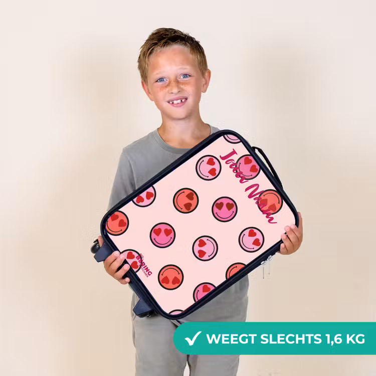 Kinderkoffer met naam - Zwart - Hartje - Smiley - Patroon — 2
