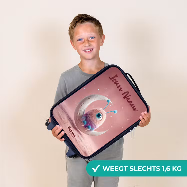 Kinderkoffer met naam - Zwart - Maanwip met Pluizig Wezentje — 2