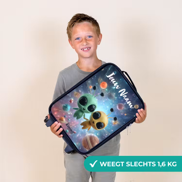 Kinderkoffer met naam - Zwart - Vrolijke buitenaardse vrienden — 2