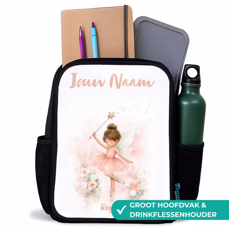 Kinderrugzak met naam - Zwart - Ballerina fee in roze — 4