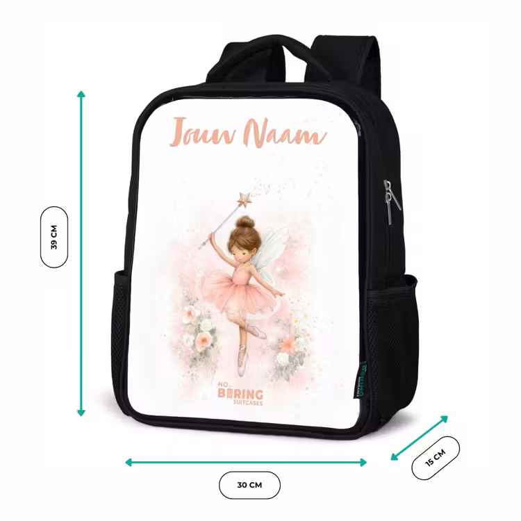 Kinderrugzak met naam - Zwart - Ballerina fee in roze — 5
