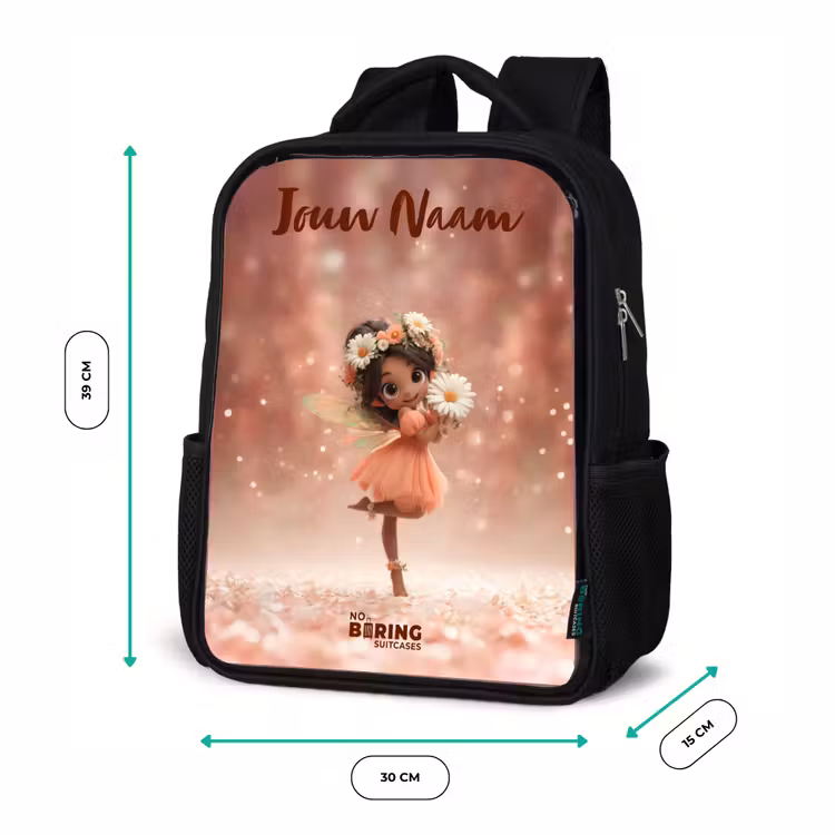 Kinderrugzak met naam - Zwart - Fee met madeliefjes — 5