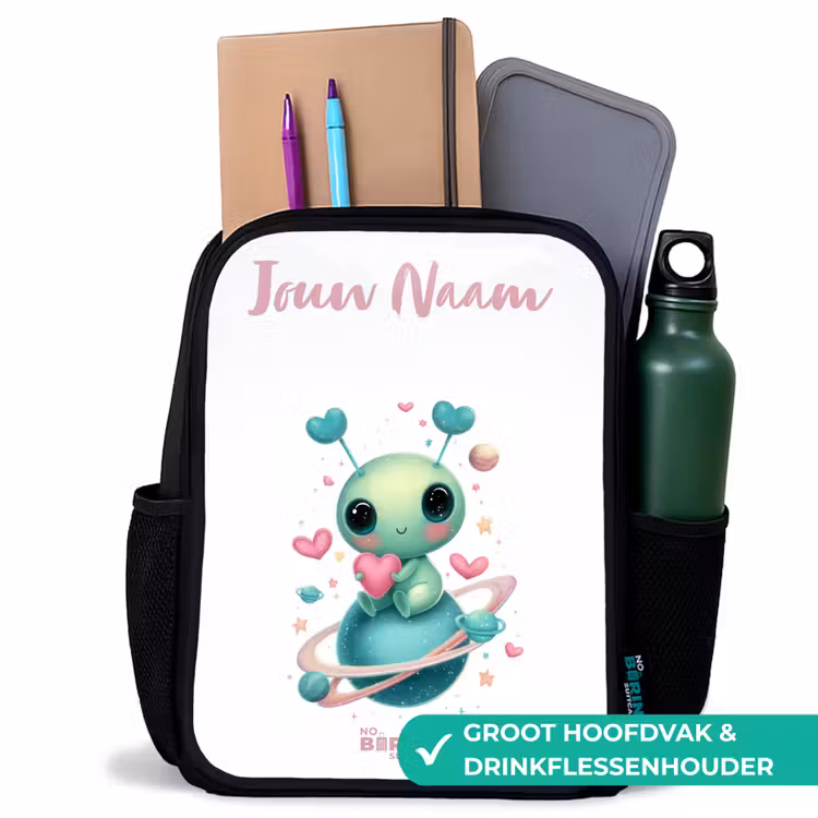 Kinderrugzak met naam - Zwart - Lief buitenaards wezentje met hartje — 4