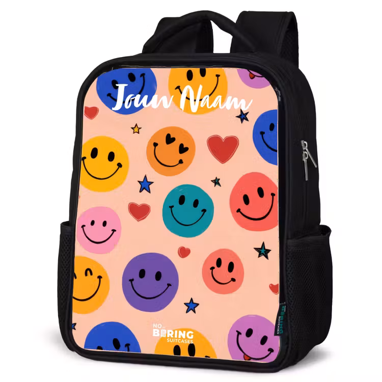 Kinderrugzak met naam - Zwart - Vrolijk Smiley-patroon — 7