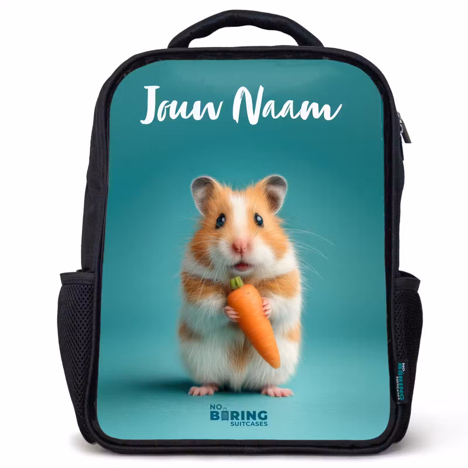Kinderrugzak met naam - Zwart - Hamster - Wortel - Dier — 1
