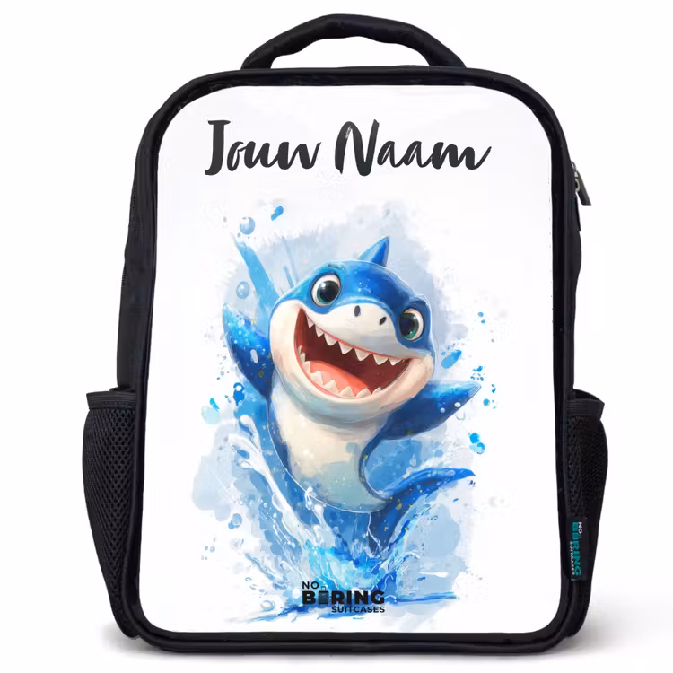 Kinderrugzak met naam - Zwart - Haai - Tanden - Water — 1