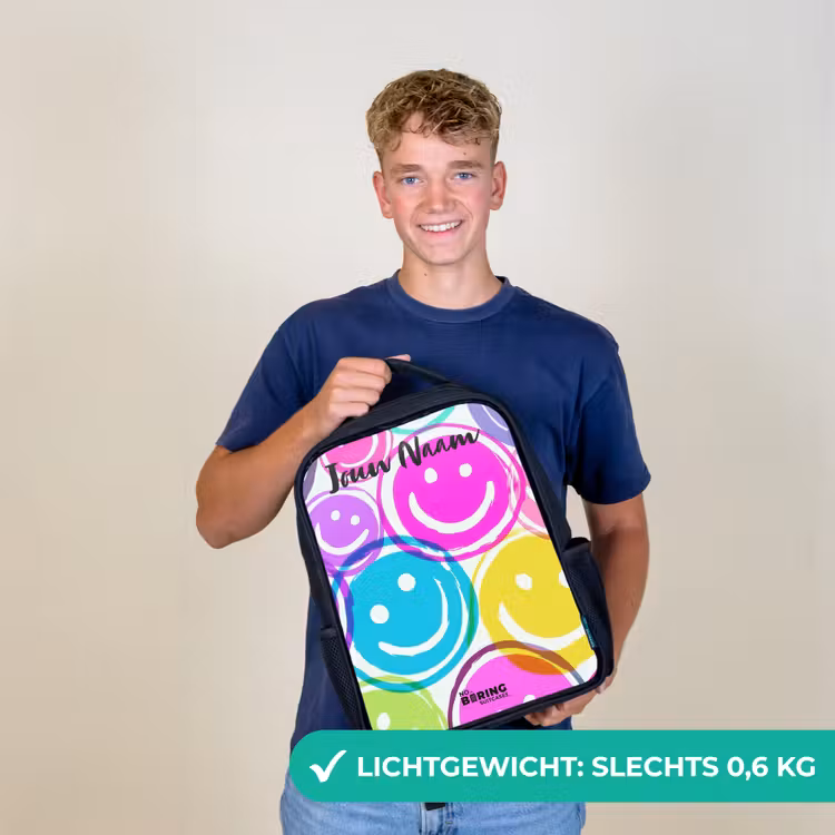 Kinderrugzak met naam - Zwart - Kleurrijke glimlachexplosie — 3