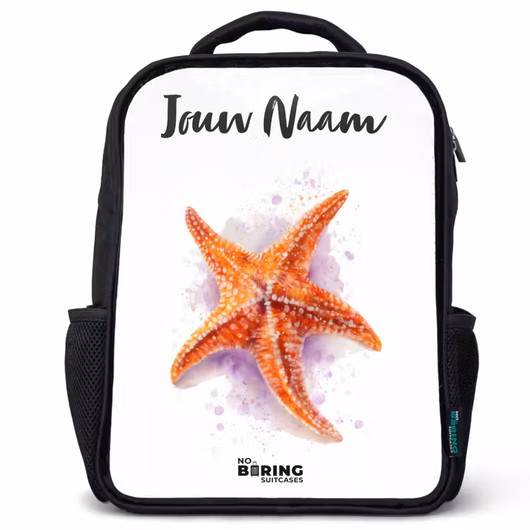 Kinderrugzak met naam - Zwart - Oranje Zeester Illustratie — 1