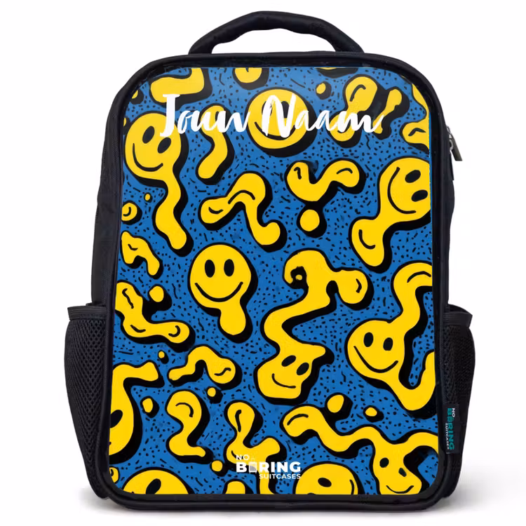 Kinderrugzak met naam - Zwart - Smiley - Geel - Blauw — 1