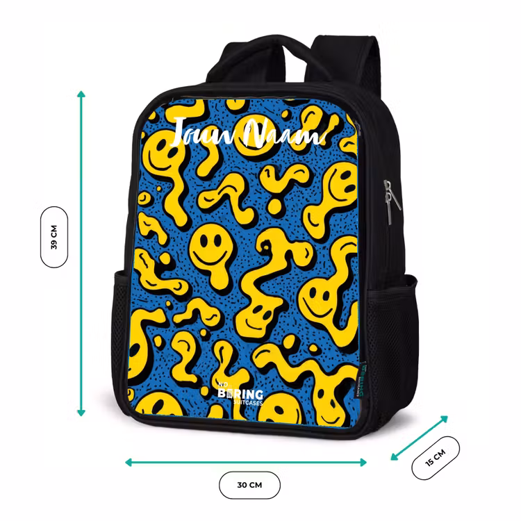 Kinderrugzak met naam - Zwart - Smiley - Geel - Blauw — 5