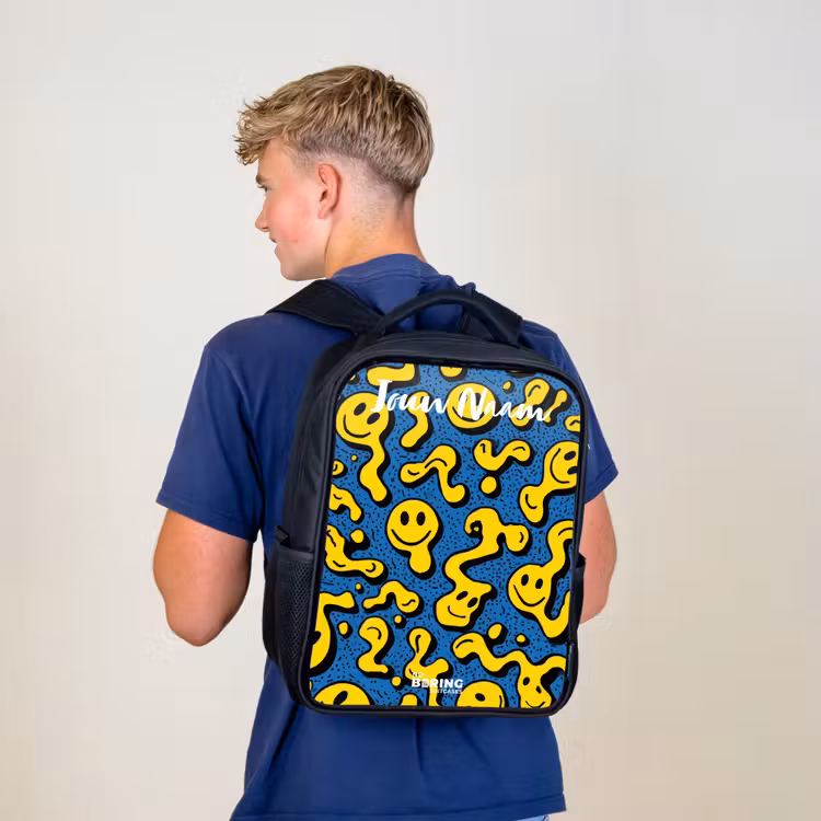 Kinderrugzak met naam - Zwart - Smiley - Geel - Blauw — 6