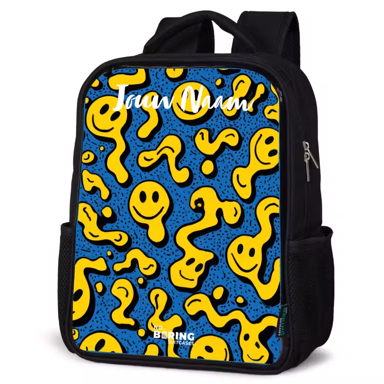 Kinderrugzak met naam - Zwart - Smiley - Geel - Blauw — 7