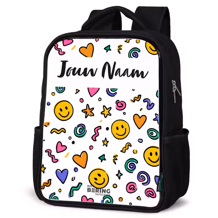 Kinderrugzak met naam - Zwart - Smiley - Hartje - Ster — 7
