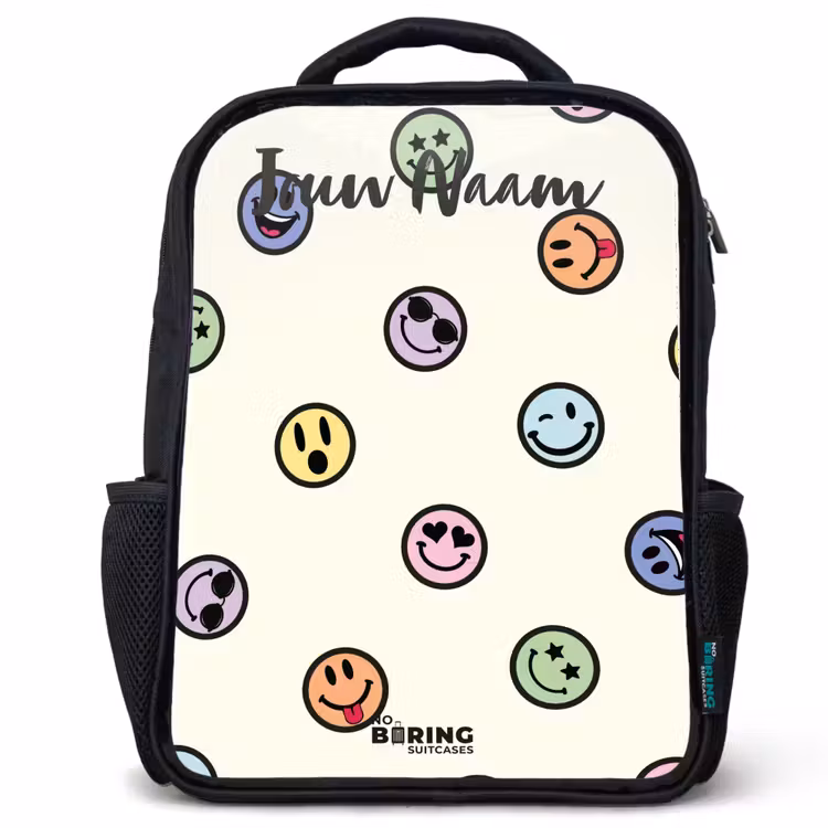 Kinderrugzak met naam - Zwart - Speelse smiley-mix — 1