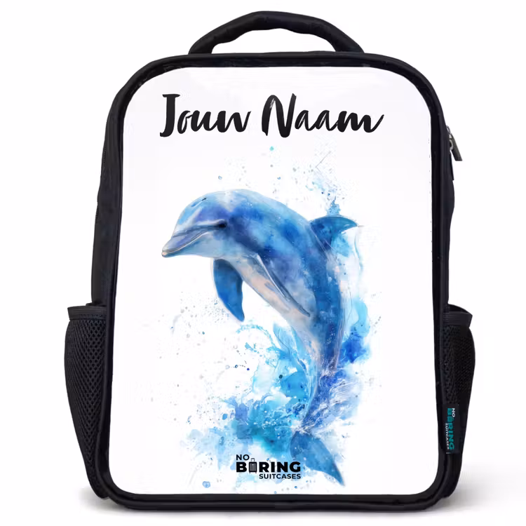 Kinderrugzak met naam - Zwart - Springende blauwe dolfijn — 1